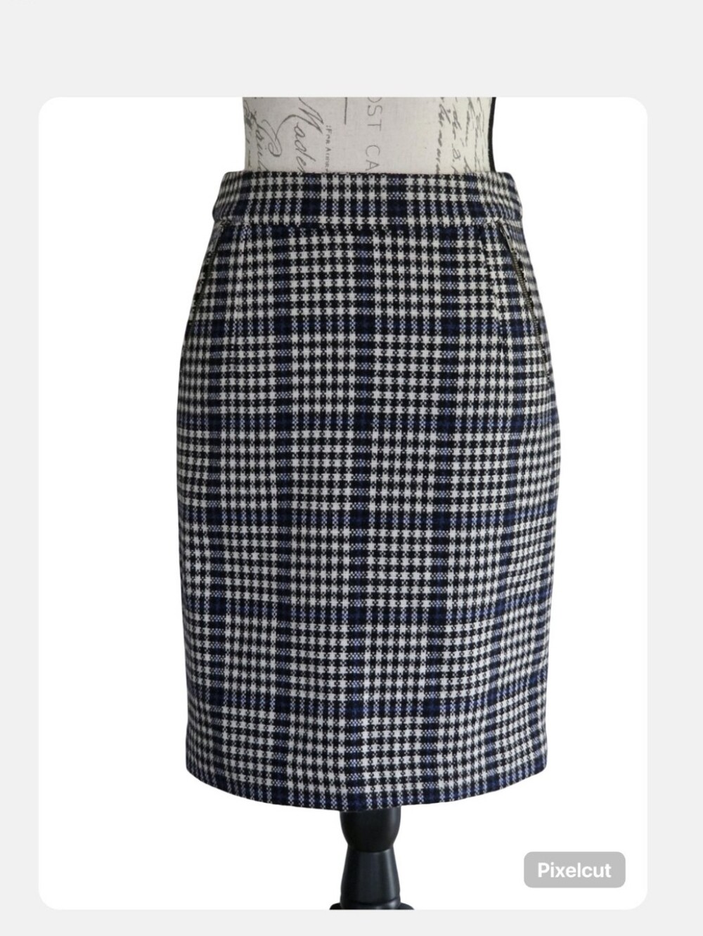 Navy Plaid Wool Skirt.
